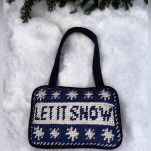 NEEDLEPOINT Door Hanger - Let It Snow - Navy & White Vintage